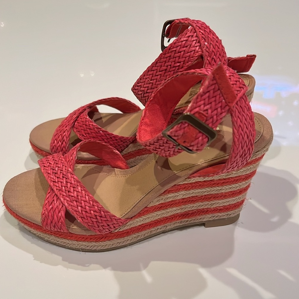 R2 Britney espadrille wedge platform sandal, woven detailed ankle strap